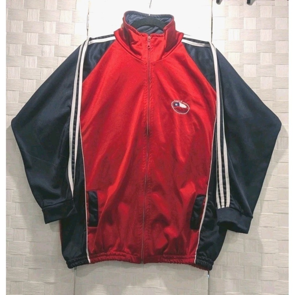 Vtg Chile Track Soccer Warm Up Fleece Full Zip Jacket 3 Stripe Red White Blue XL